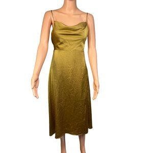 Fame Partners Evening Slip Dress Square Neck Back Zip Metallic Gold Women's US 0